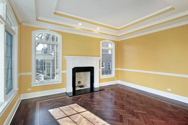 Living room with yellow walls