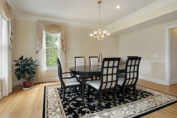 Dining room with black table