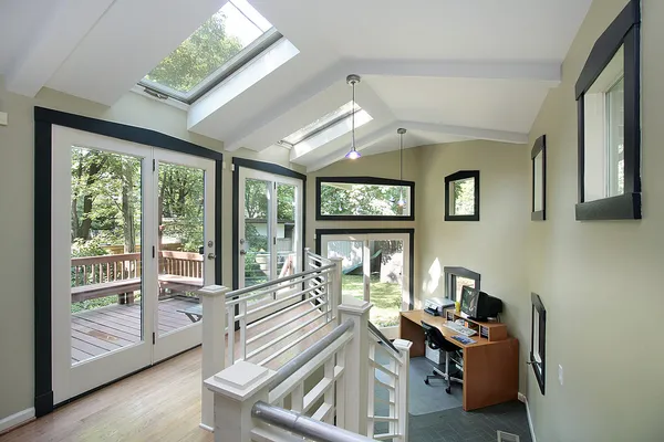 Office area with skylights