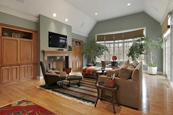 Family room with marble fireplace