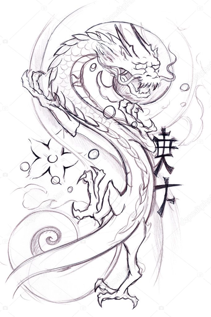 Tattoo art sketch of a japanese dragon
