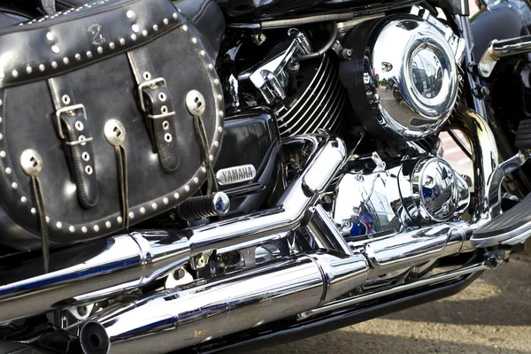 Side view of a custom motorcycle engine