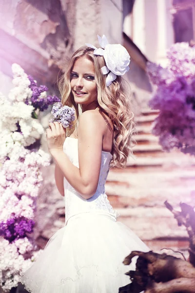 Beautiful bride in a lavender garden