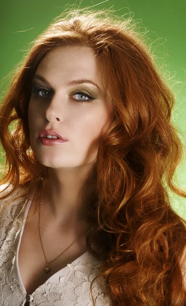 Stock Photo: Portrait of young fresh beautiful girl with red curly hair