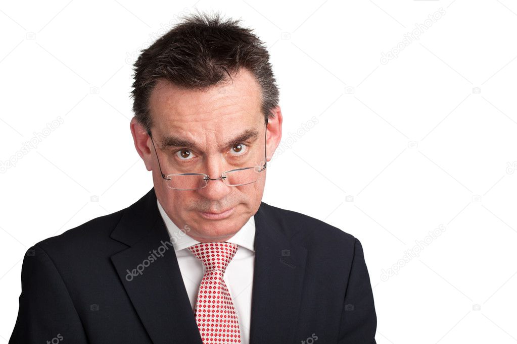 Stern Angry Middle Age <b>Business Man</b> looking over Spectacles Isolated — Photo <b>...</b> - depositphotos_8852195-Stern-Angry-Business-Man-looking-over-glasses