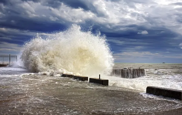 Wave splashes sea storm