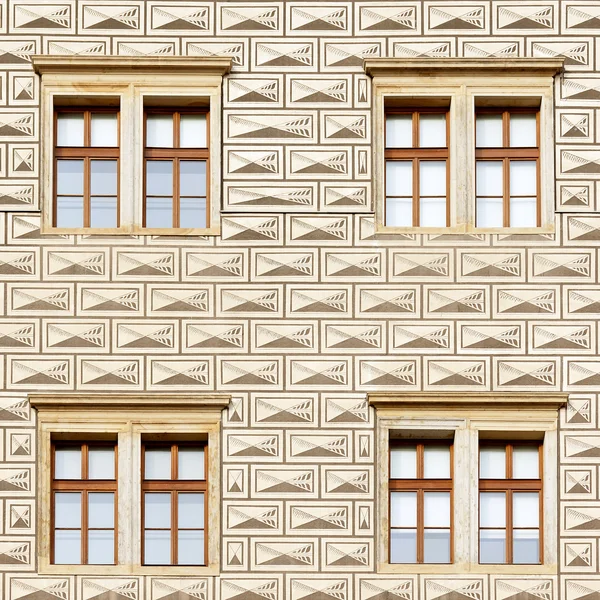 Pattern brick model on building with windows