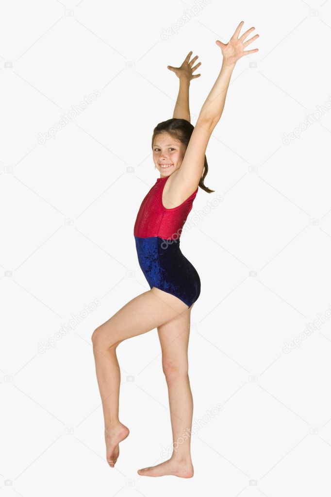 10 year old girl in gymnastics poses — Stock Photo © dndavis 9743782