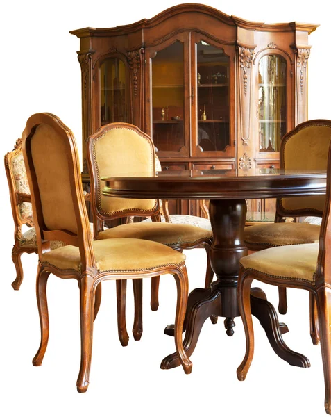 Old classic wooden furniture with handmade woodcarvings