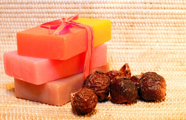 Handmade Soap and soap nuts closeup