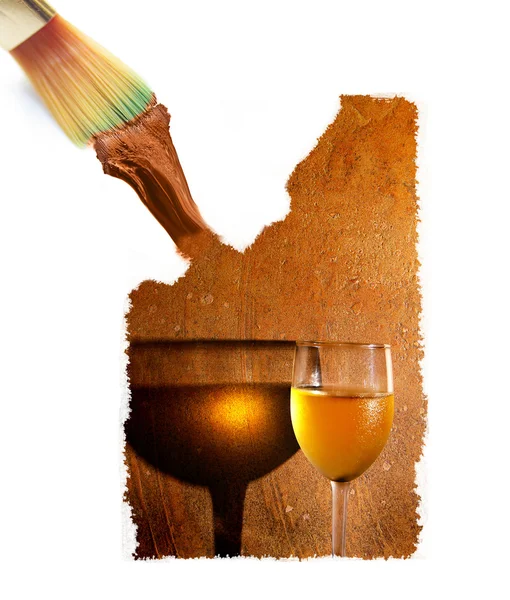 Paint brush creating white wine and textured background
