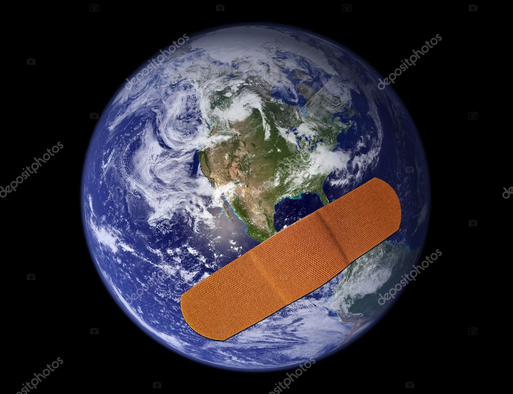 earth with bandage