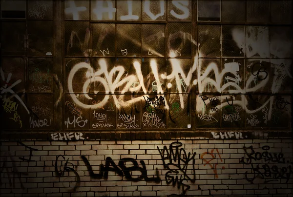 Graffiti Grunge Covered Brick Wall Background Texture