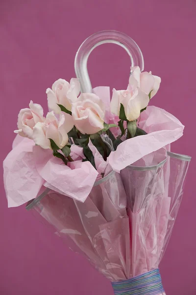 Pink Long Stem Roses in Umbrella