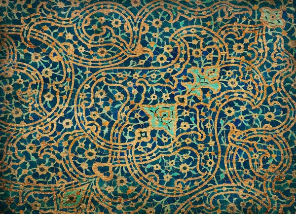 Rusty tiled background, oriental ornaments from Isfahan Mosque,