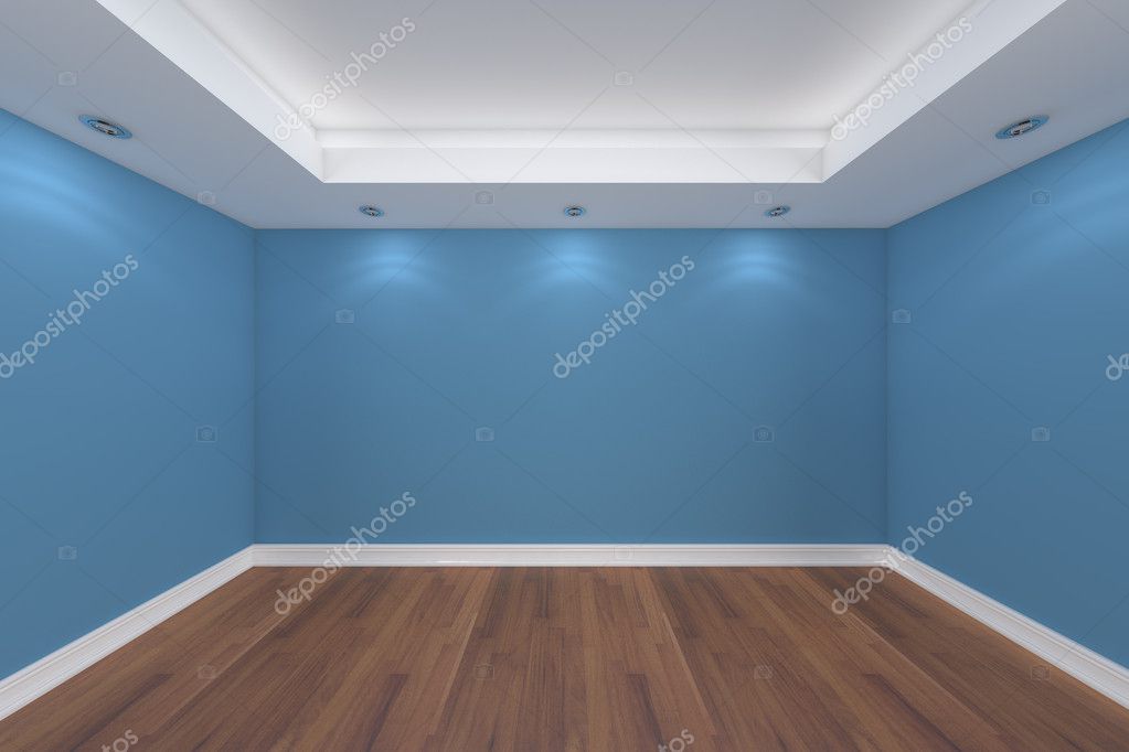 Render interior casa con pared de la sala vacÃa azul — foto de ...