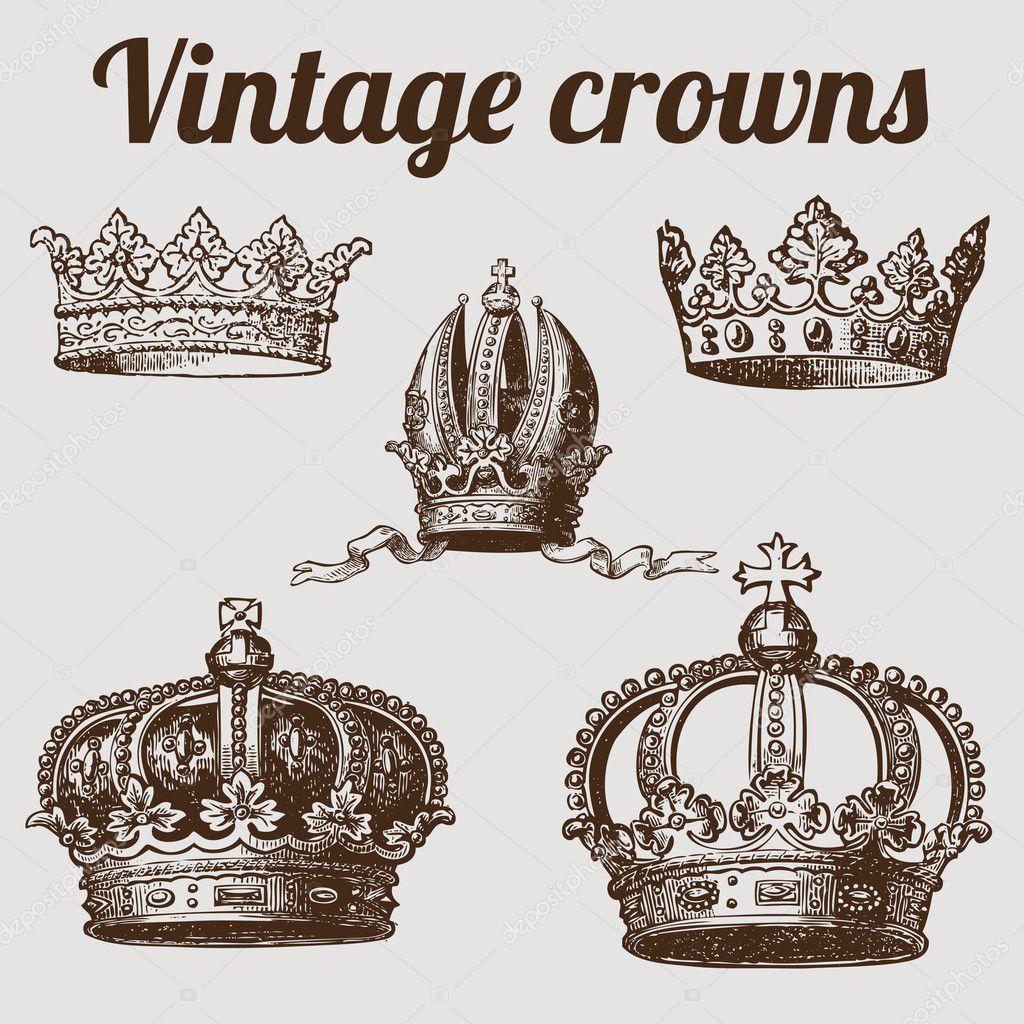 Vintage Illustration Crown Tattoo Feather Symbolism