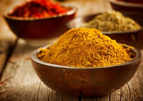 Spices Saffron, turmeric, curry