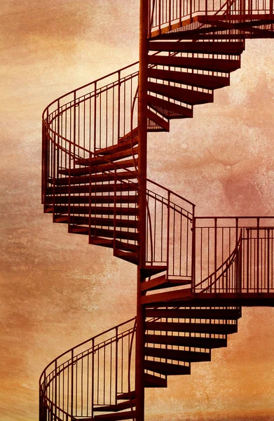 Red spiral staircase.