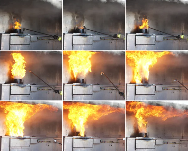Sequence-water poured on grease fire