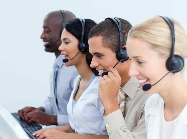 Young business working in a call center