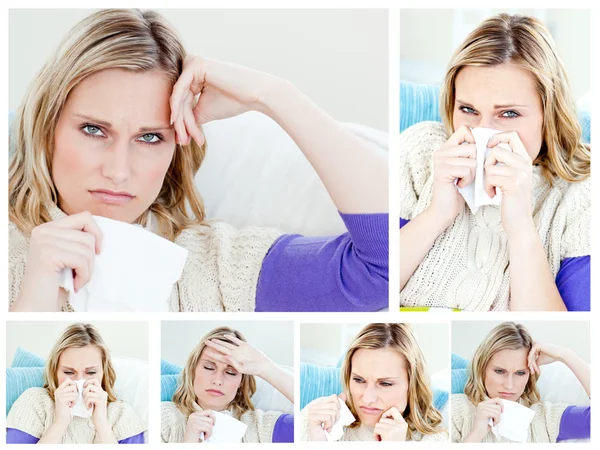 Collage of a young sick woman