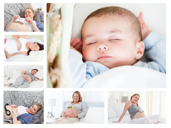 Photos of pregnant women surrounding a baby