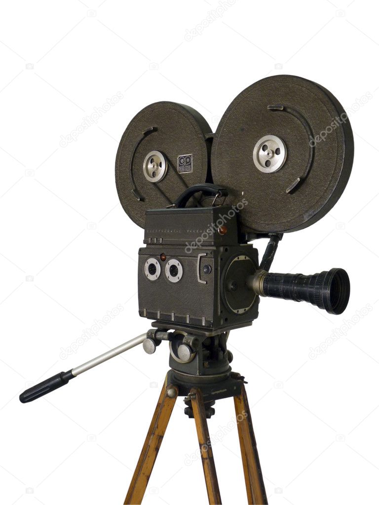 Old movie camera isolated on wh...