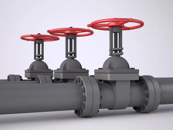 Three red oil valves