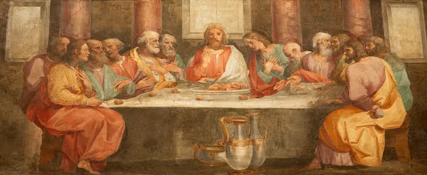 Rome - fresco of Last super of Christ form church Santa Prassede