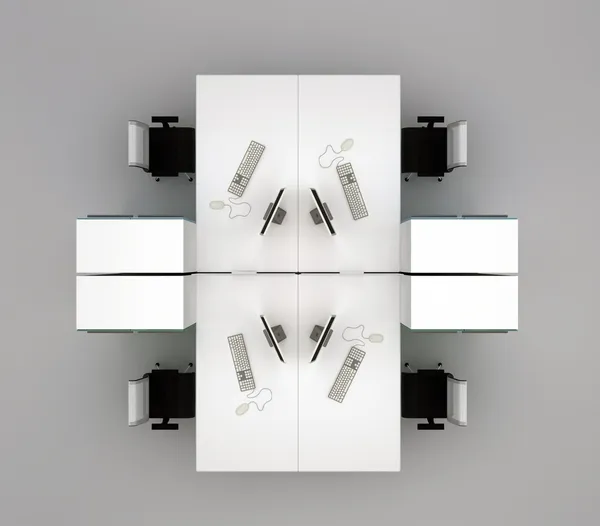 System office desks. Isolated on gray background. Top view