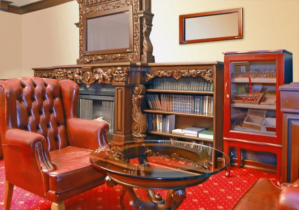 Red cabinet interior