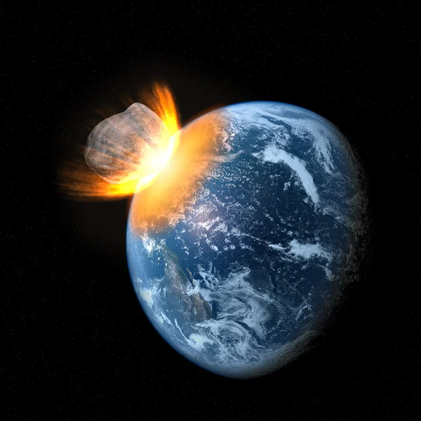 Space scene of asteroid impact on earth