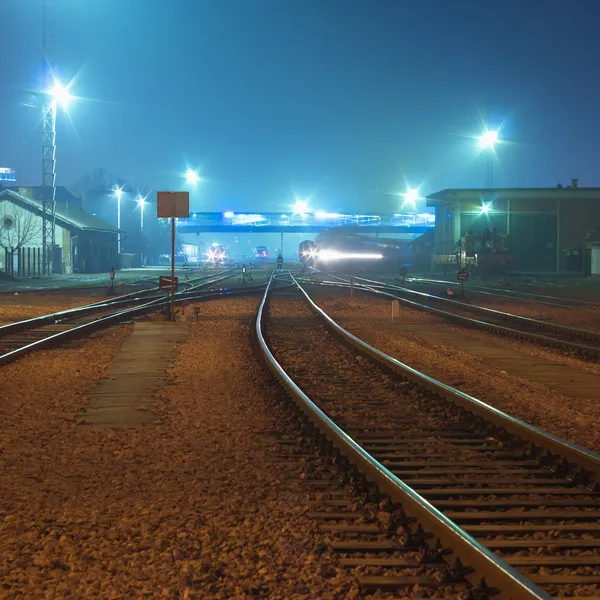 Railway tracks at night