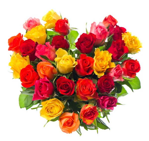 Bouquet of colorful assorted roses in heart shape