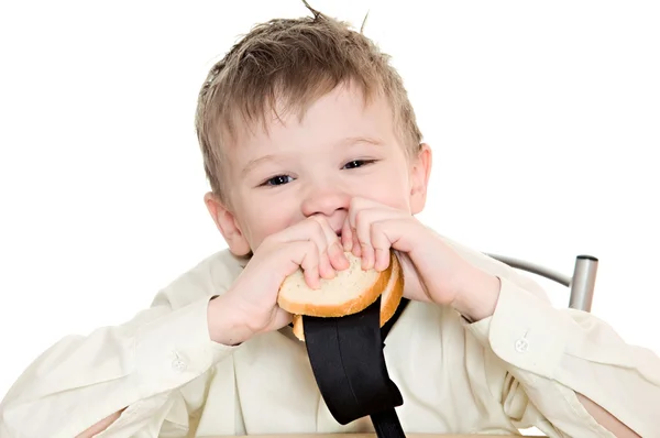 Chlapec s sendvič — Stock fotografie