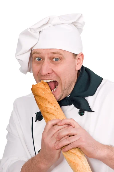 Funny chef with loaf — Stock Photo, Image