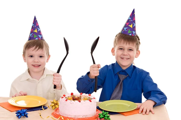 Two boy wich cake — Stock Photo, Image