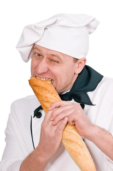 Funny chef with loaf — Stock Photo, Image