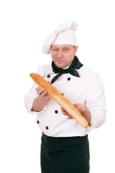 Šéfkuchař s bagetou — Stock fotografie