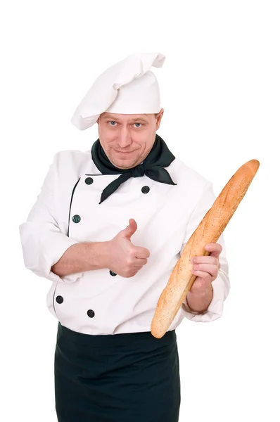 Chef with baguette — Stock Photo, Image