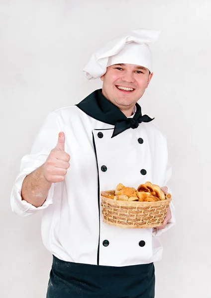 Koch mit Brötchen — Stockfoto