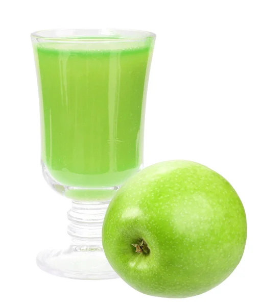 Čerstvý zelený jablečné šťávy a apple — Stock fotografie