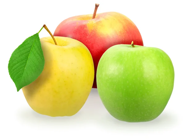 Tři nové pestré jablko — Stock fotografie