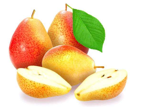 Fresh orange pears with green leaf — Stock Photo, Image