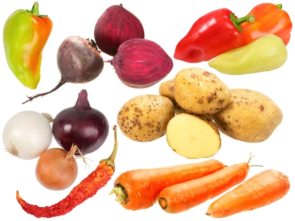 Conjunto de frutas e legumes frescos — Fotografia de Stock