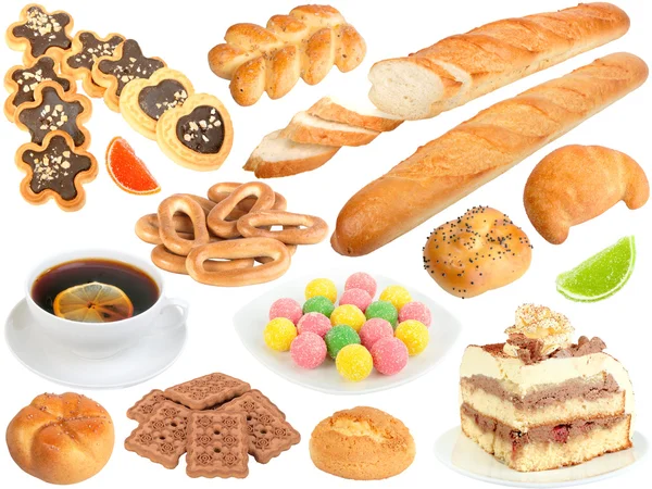 stock image Set of fresh bread and sweets