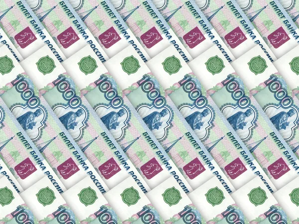 Fondo de pila de dinero 1000 rublo ruso — Foto de Stock