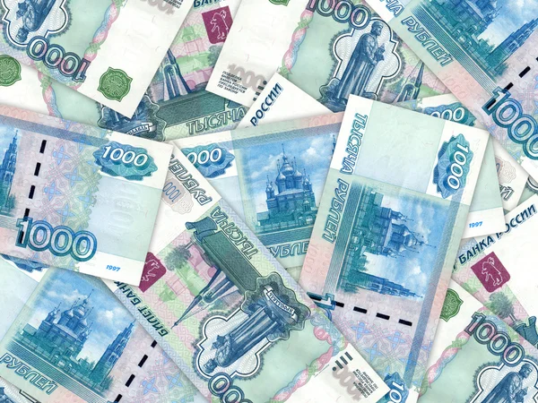 Fondo de pila de dinero 1000 rublo ruso — Foto de Stock