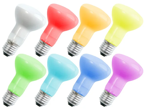 Conjunto de lâmpadas de iluminação compacta coloridas — Fotografia de Stock